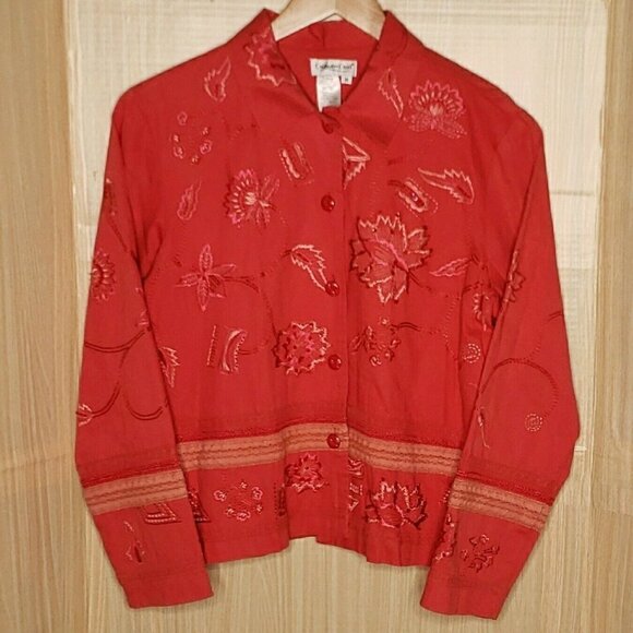 Coldwater Creek Jackets & Blazers - Coldwater Creek Womens Salmon Pink Lightweight Embroidered Blazer Medium